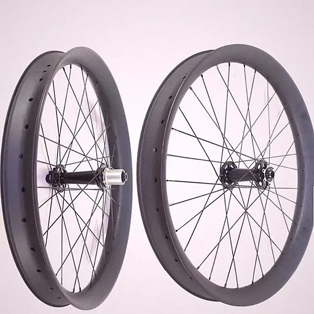 26inch Carbon Snow Fat Tire Bicycle Wheelset 90mmX40mm Tubeless Thru Axle Hubs