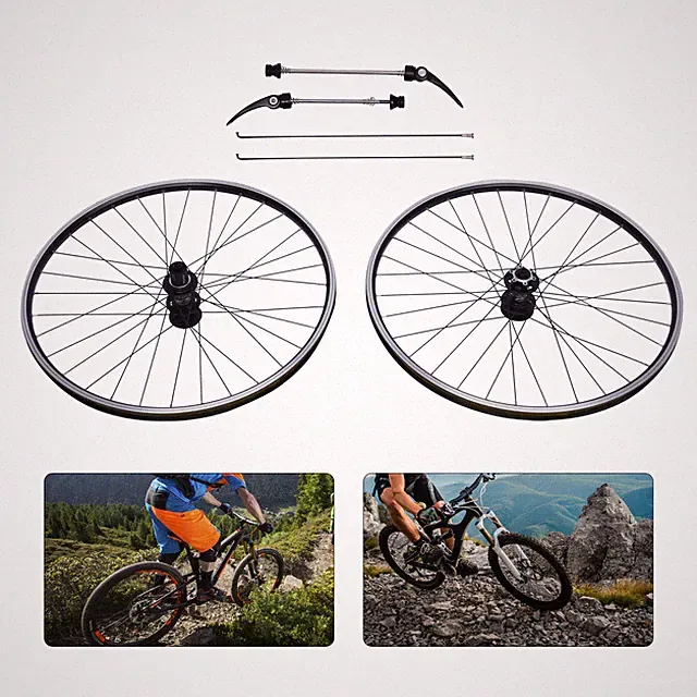 29" Aluminum Alloy Rim Quick Release Front Rear Black Flat Spokes MTB Wheelset