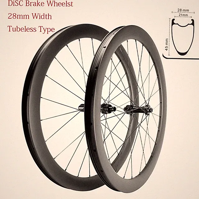 700C Disc Brake Carbon Road Bicycle Wheelset 28mm Width 35/45/50/55mm Tubeless