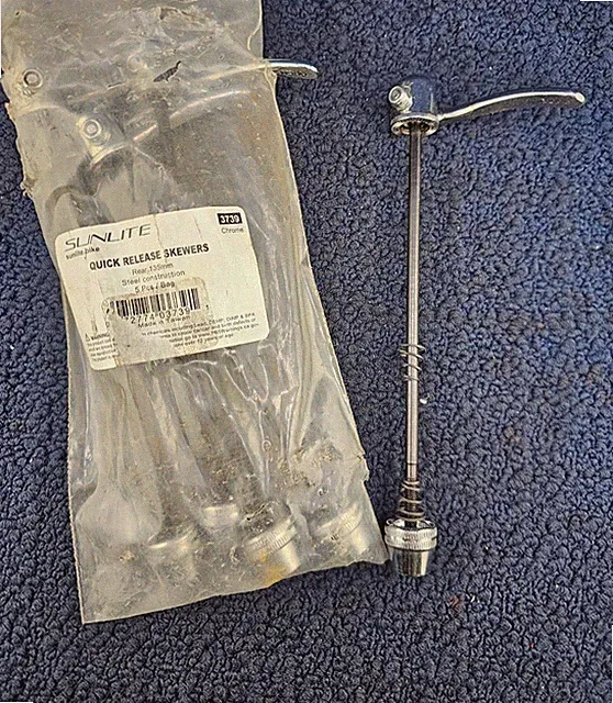 (QTY 5) Sunlite 3739 Bicycle HUB Quick Release Skewers Rear 135mm Chrome