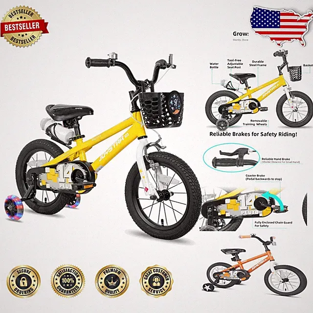 Yellow Pluto 14" Children Bike, Carbon Steel Frame, Quick Release Seat, 3-5 Yrs